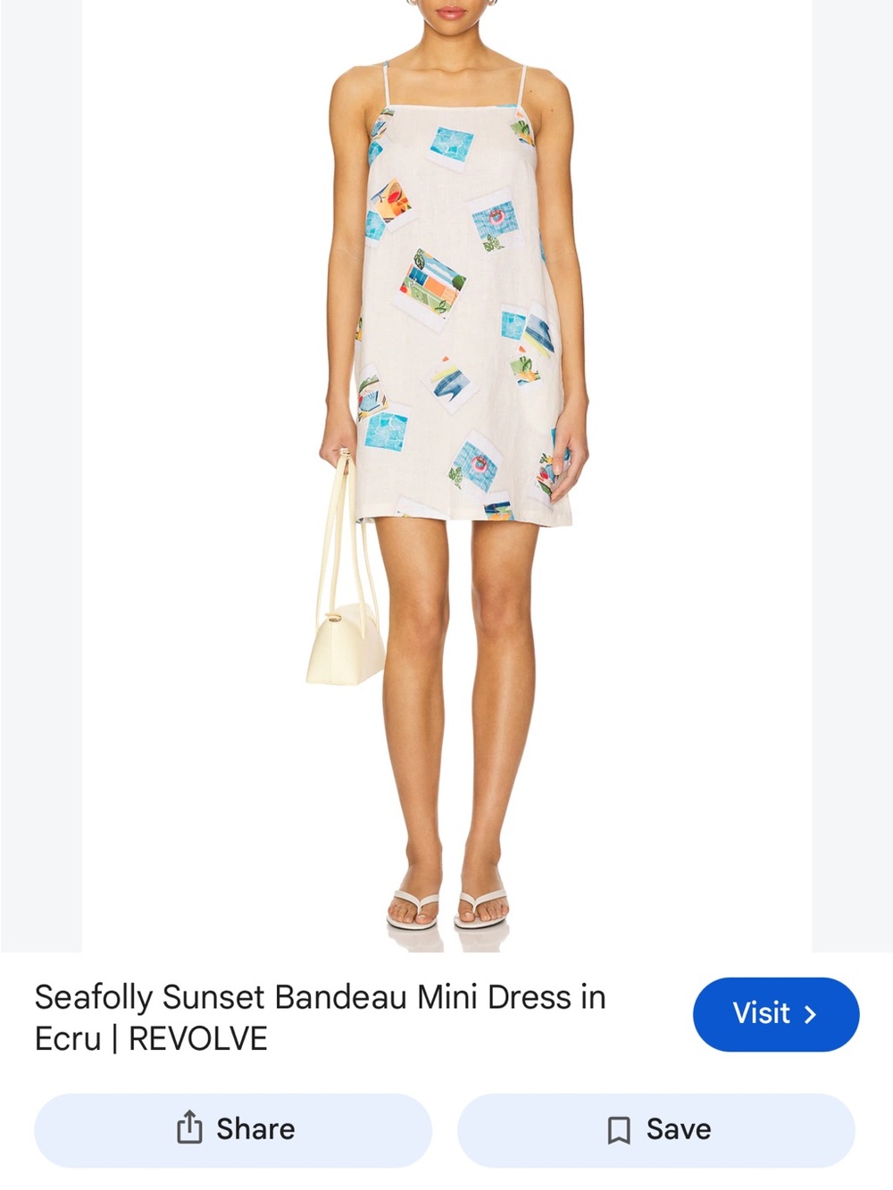 New seafolly sunset Bandeau Mini Dress with Multicolor Postcard Print ecru